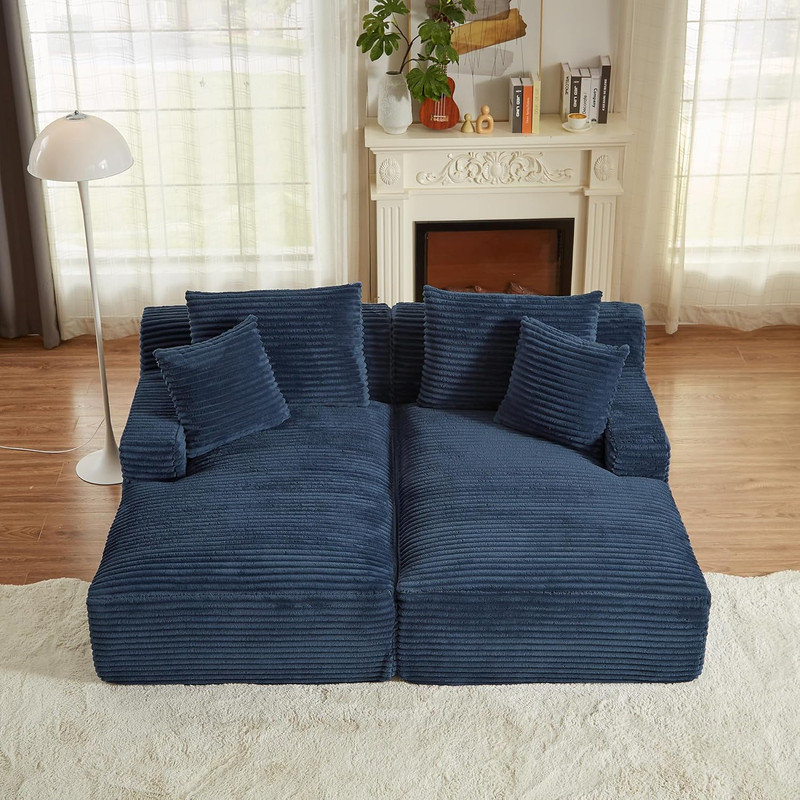 Boneless 78" Oversized Double Chaise Lounges Indoor, Upholstered Boneless Cloud Stupendous Oversized Chaise Lounge Couch Luxury Sofa Bed Deep Seat, Corduroy Lounge Chair,2 Pieces