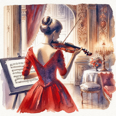 Elegant Sonata Violoniste classique en robe rouge