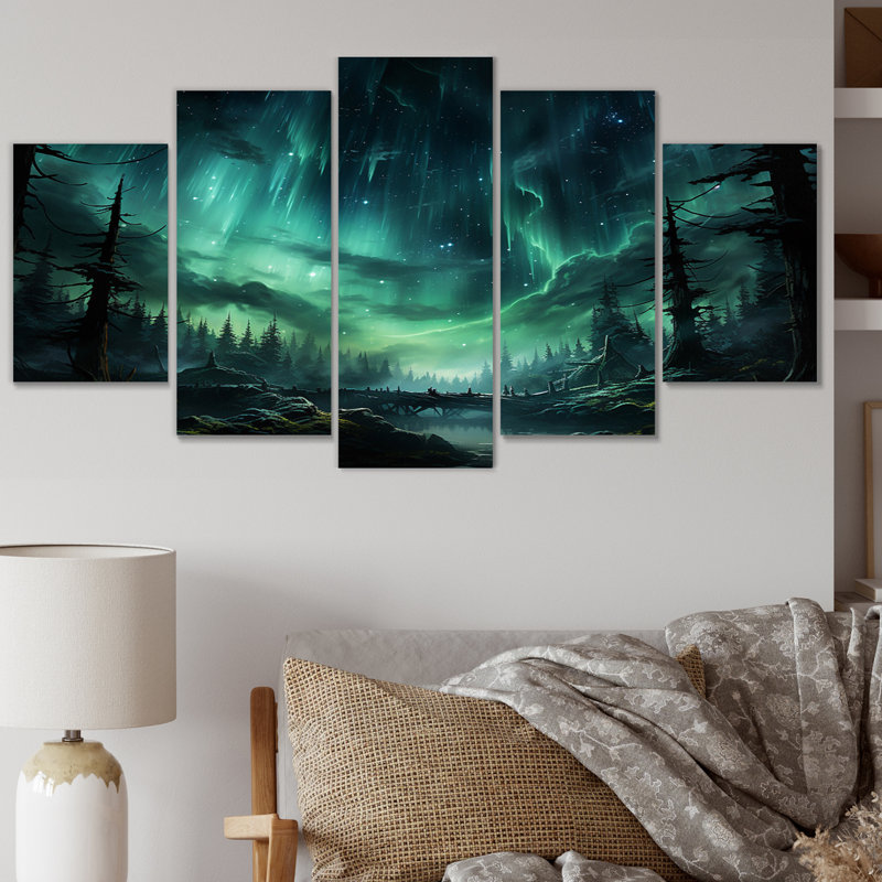 Northern Lights Starry Night I - impression d'art mural paysages - 5 panneaux