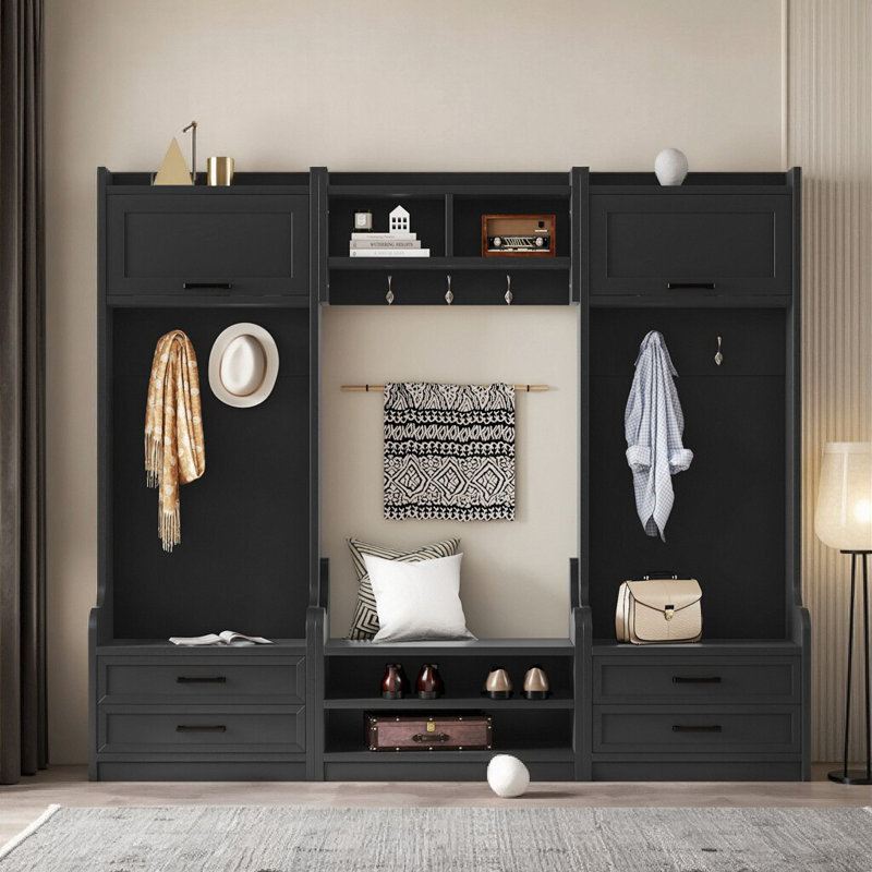 Villeroy 4-in-1 Detachable Hall Tree with Storage, 7 Hooks, Black