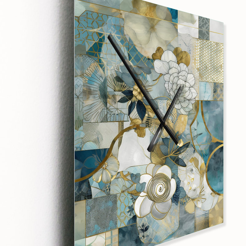 Marble Floral Design II - Horloge murale florale, H 28 po x l 12 po x P 1 po