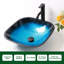 Lavabo de salle de bain vasque carré en verre trempé L 16-3 / 4 po x l 16-3 / 4 po avec drain escamotable et robinet