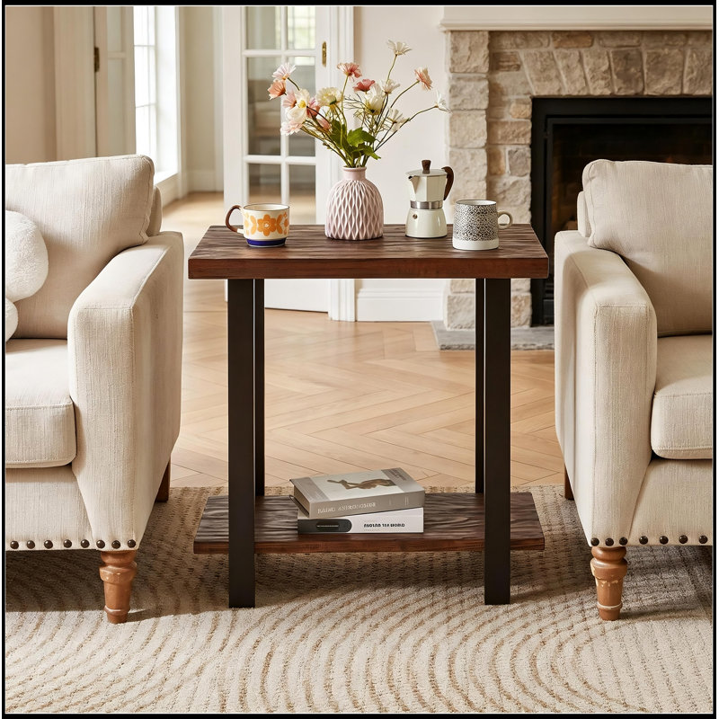 Wood Side Table with open shelf