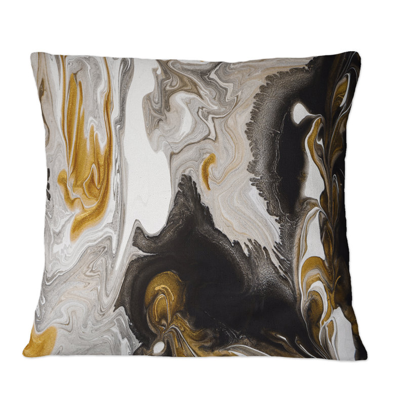 Coussin décoratif doré et noir Marble Waves II, 18 po x 18 po