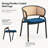 Mid-Century Modern Velvet Dining Chair with Cane Rattan Back, Luxury Boho Accent Chair with Stainless Steel Legs for Kitchen & Bistro-1404574332-1365189868