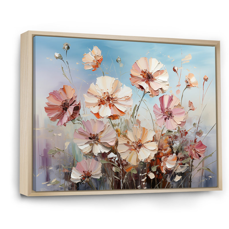 Œillets mauves, charme de campagne II sur toile, Cadre naturel flottant, H 24 po x l 32 po x P 1 po