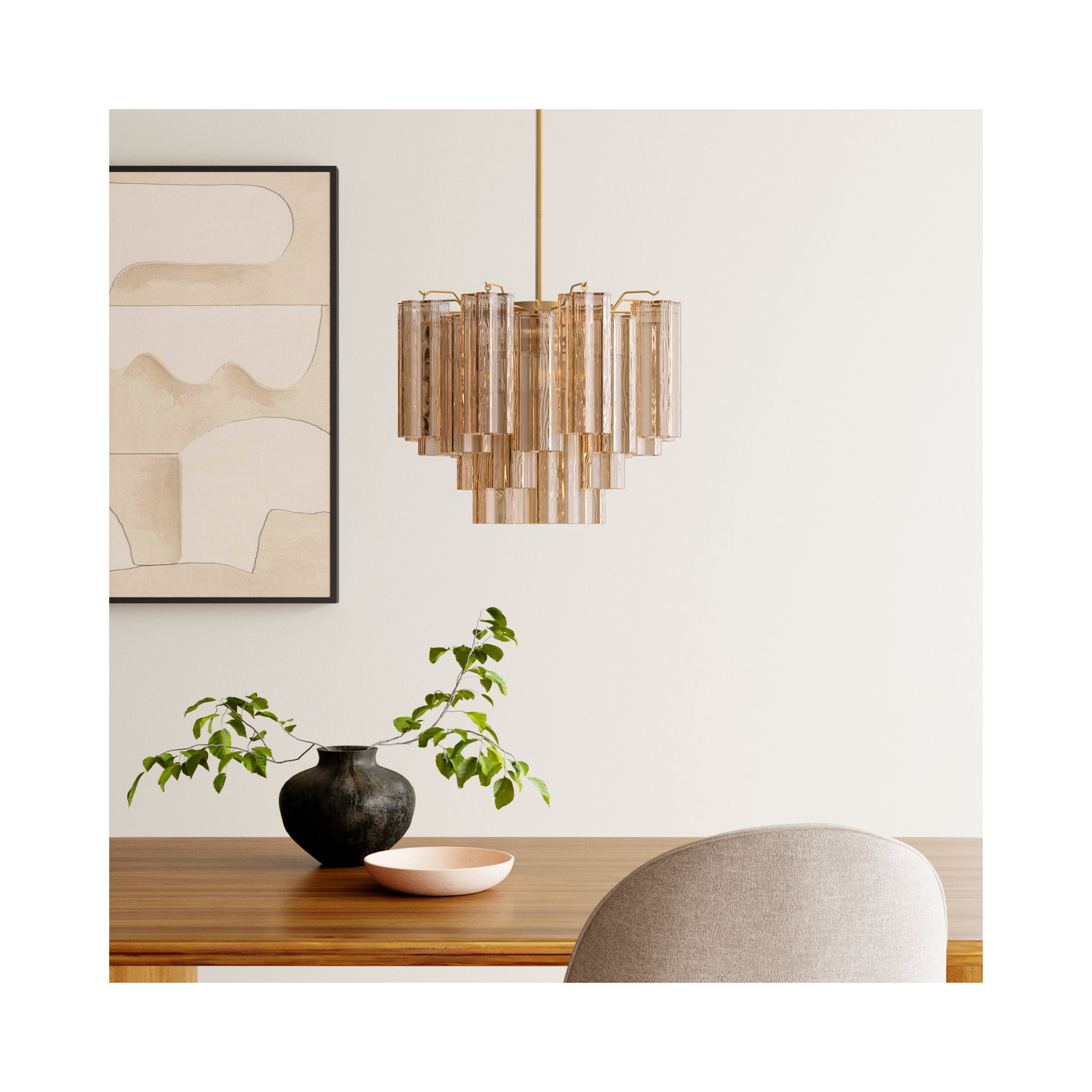 Arras Dimmable Tiered Chandelier, Yellow, Aged Brass, 14.25" H x 22" W x 22" D