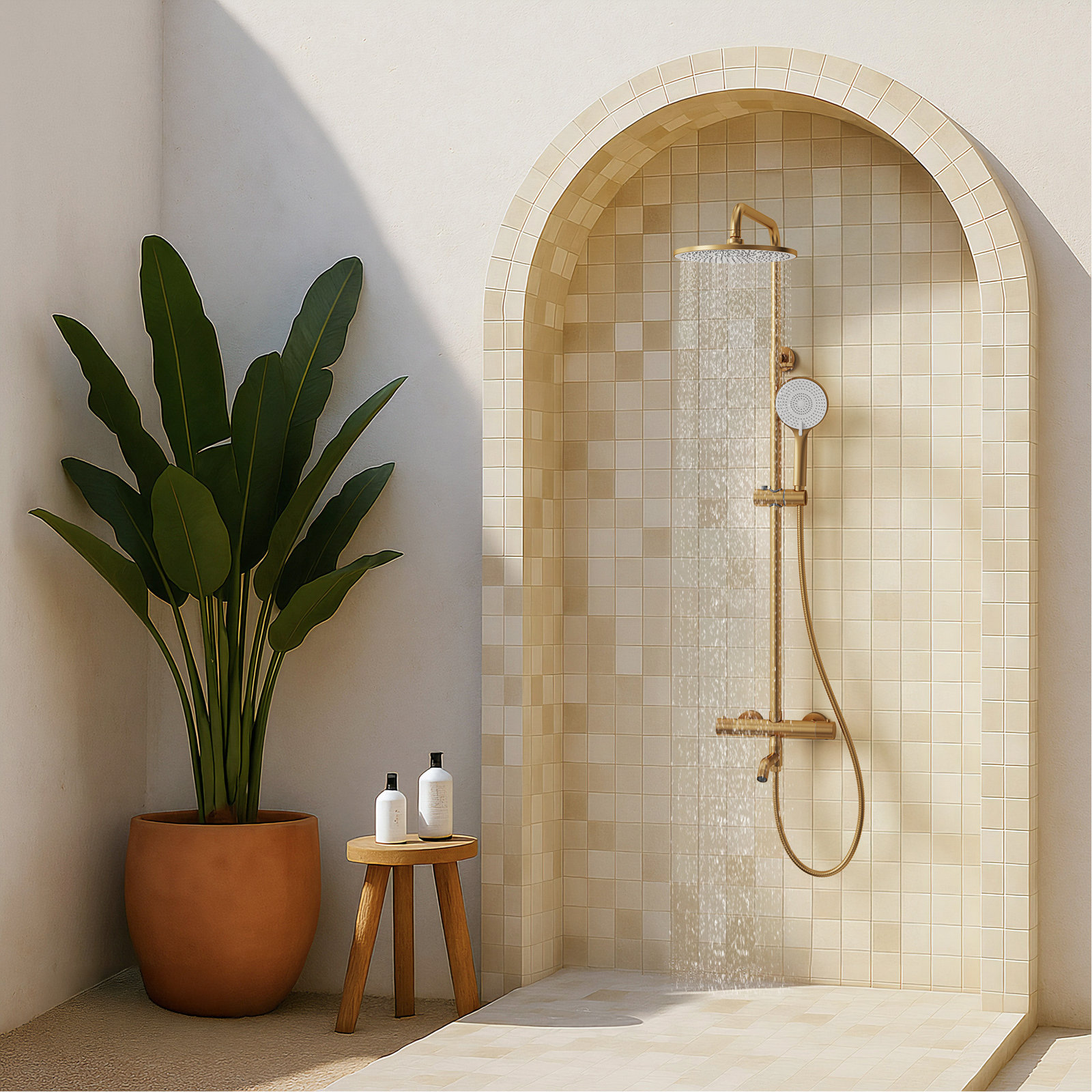 10" Thermostatic Slide Bar Shower System, Brushed Gold