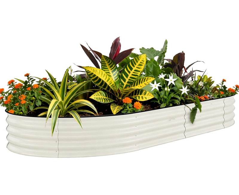 8-10 FT Galvanized Raised Garden Bed, Tall Metal Planter Box for Vegetables & Herbs, 18" H x 118" W x 48" D, Beige