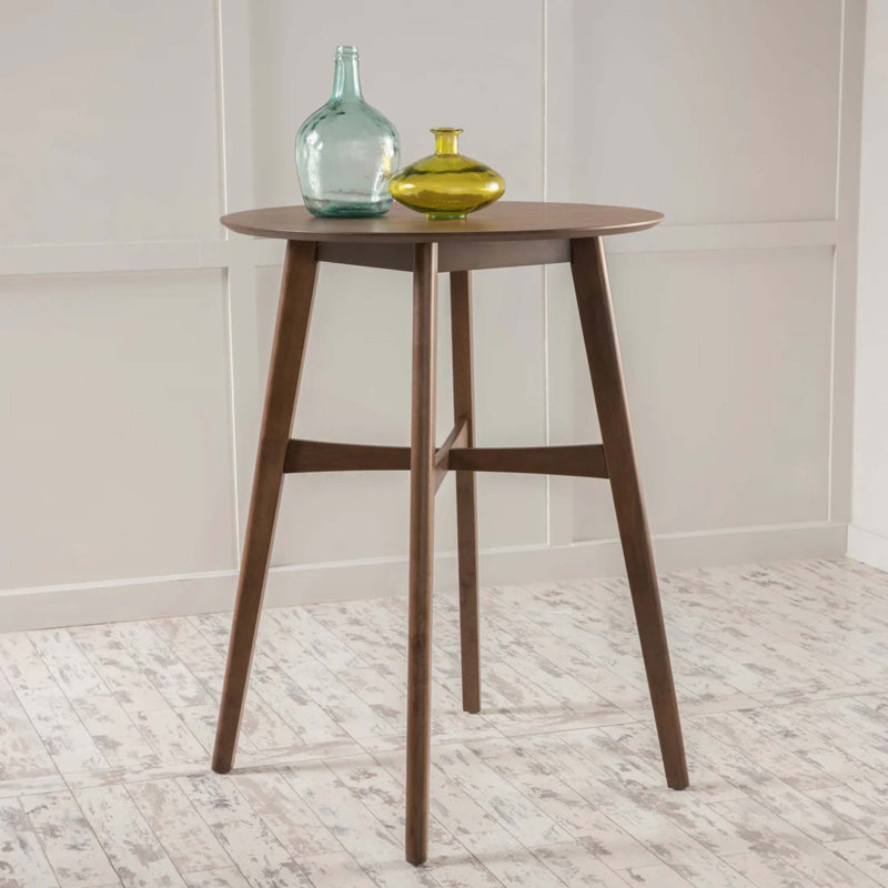 Mid-Century Modern Round Wooden Bar Table – Bar Table with Tapered Legs for Kitchen, Dining Room or Home Bar, Walnut