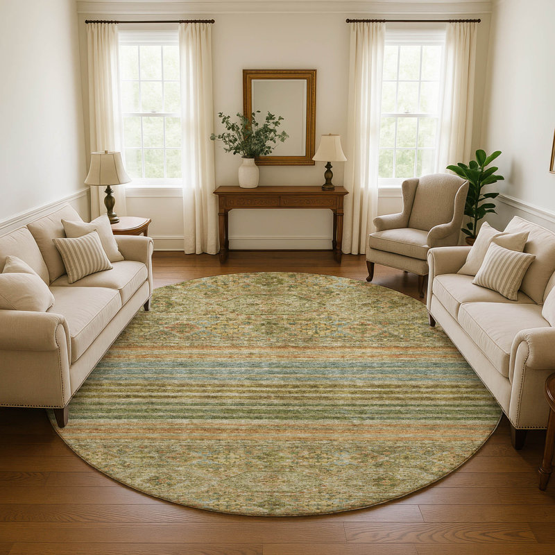 Premium Machine Washable Brennon AMF1641 Stripes Rug, Round 8'