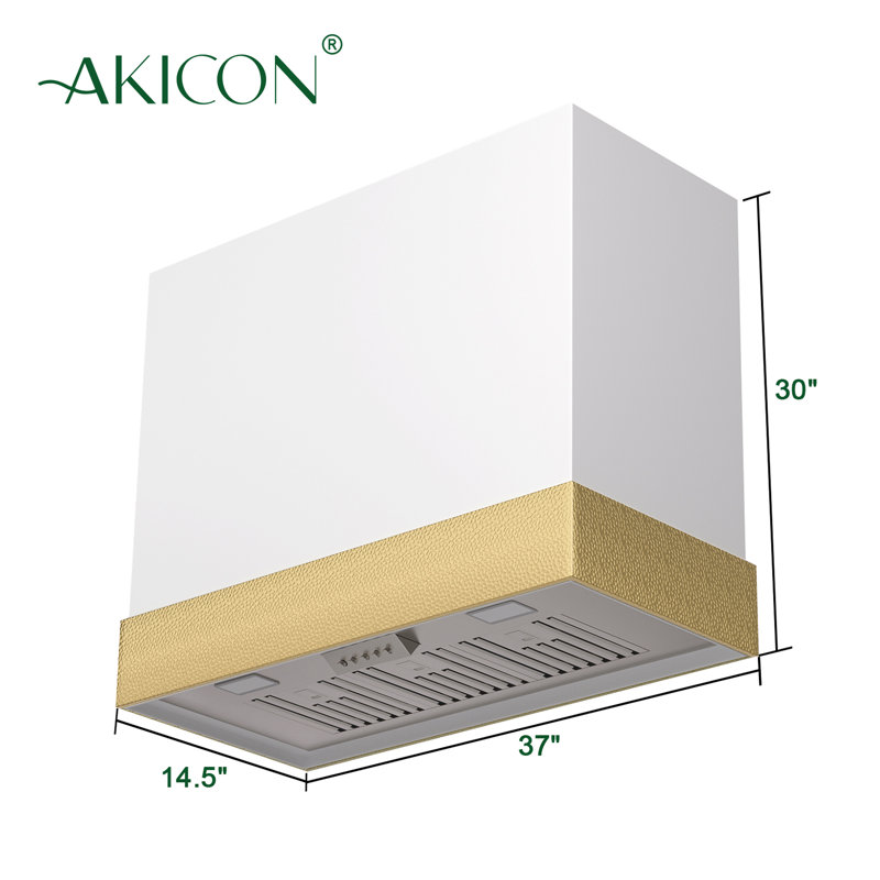 Akicon Stainless Steel 600 CFM Ducted (Vented) Wall Mounted Required Range Hood, White/Gold