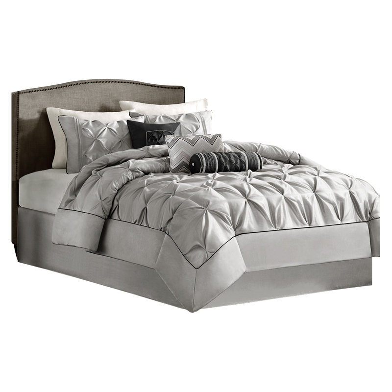Laurel 7 Piece Tufted Comforter Set, Queen Comforter + 1 Bed Skirt + 2 Shams + 3 Decora, Gray