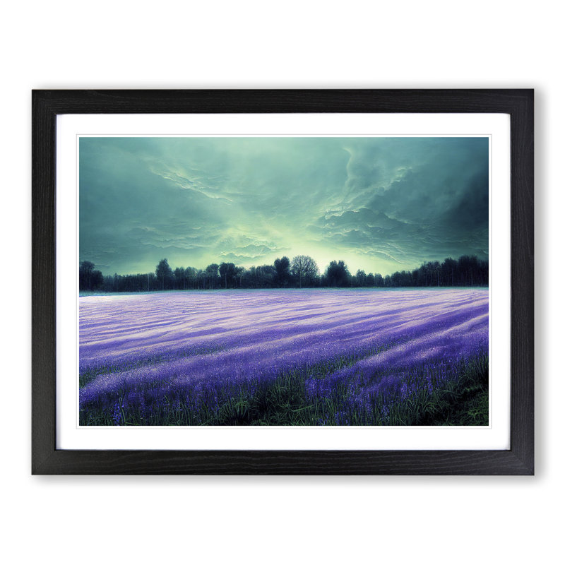 Illuminated Bluebell Field - Single Picture Frame Painting, 46cm H x 64cm W x 2cm D, Black