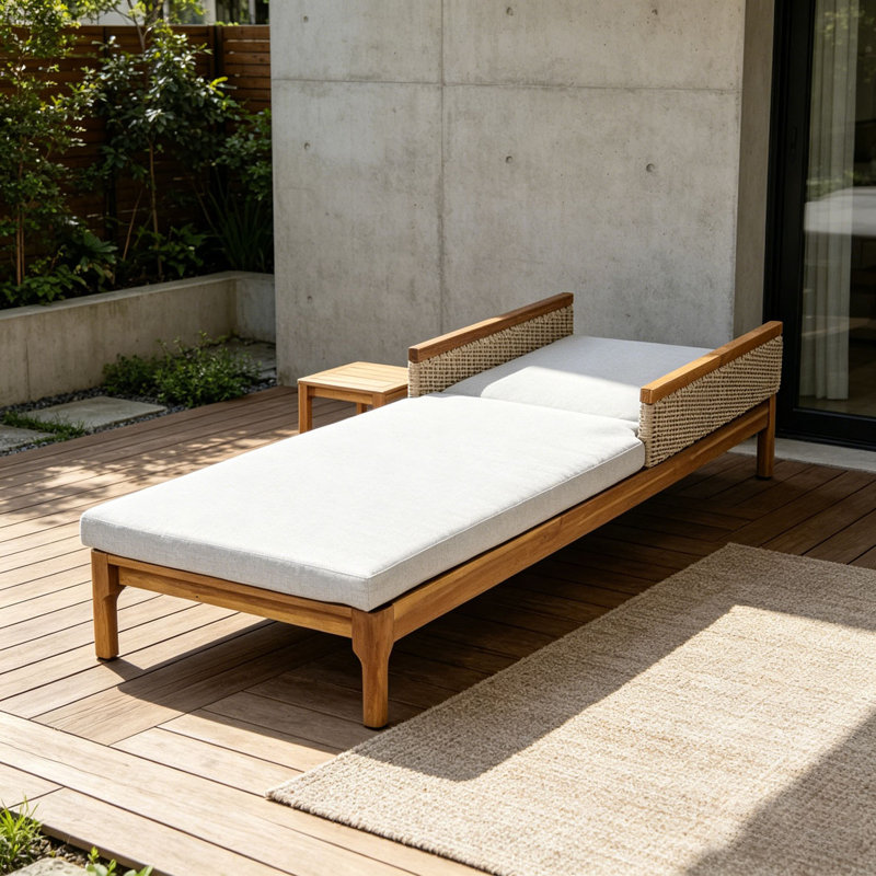 Méridienne d'extérieur en bois d'acacia massif, Gris clair + naturel
