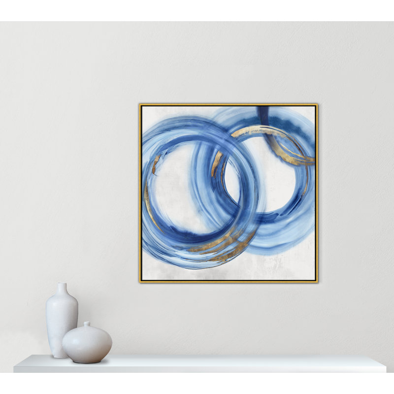 «Blue Cosmic Cascade I» par Emma Peal, Toile avec cadre flottant or, Pas de tapis, H 41,5 po x l 41,5 po x P 2 po