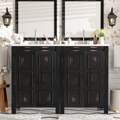 Ensemble de meuble-lavabo 48 po avec lavabos doubles (séparés), lavabos doubles en céramique, tablette de rangement et portes à fermeture en douceur 48 po