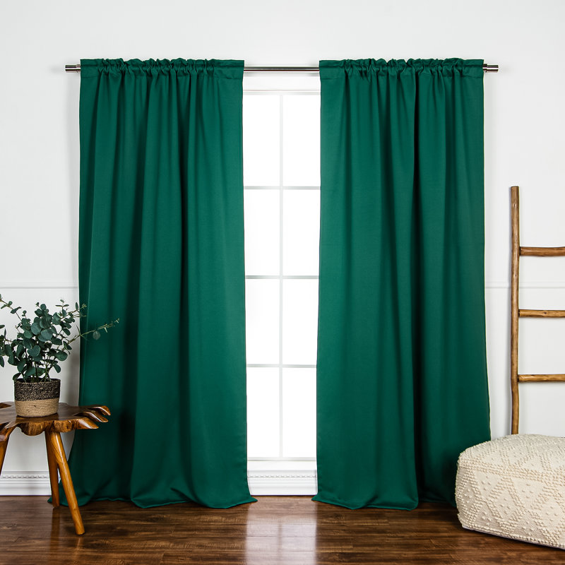 Bantam Solid Blackout Thermal Rod Pocket Curtain Panels, Evergreen, 52" W x 84" L