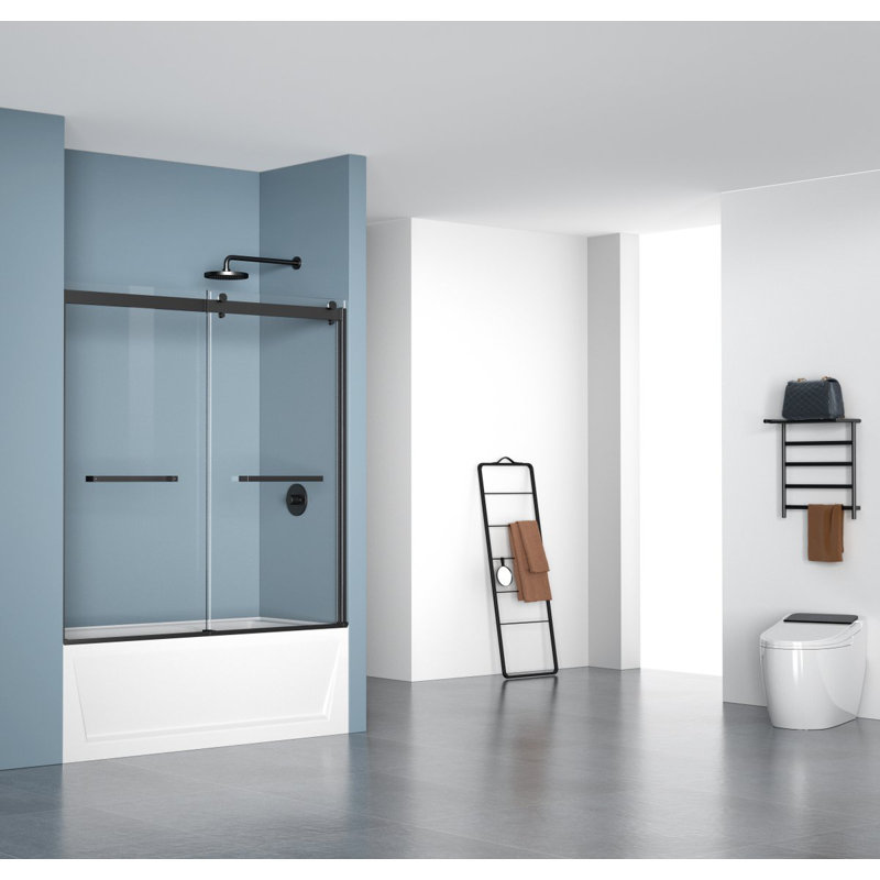 53.78" - 60" W x 60" H Double Sliding Frameless Tub Door, Black