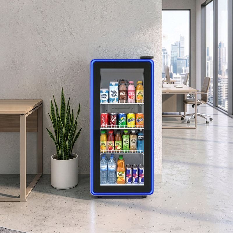 5.6 Cu.Ft. Commercial Beverage Refrigerator Refrigerated Display Case In Black With Outer Blue Light