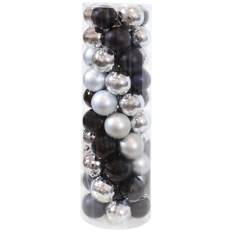 50pc Black/Silver Plastic Christmas Ball Ornaments