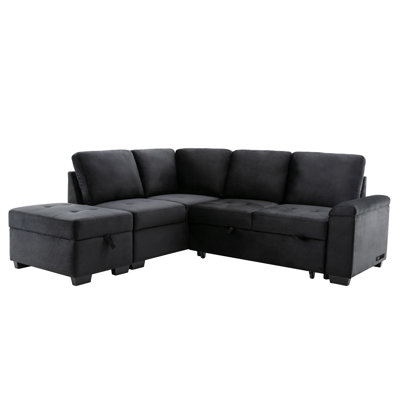 Sleeper Sectional Sofa, L-Shape Corner Couch Sofa-Bed With Storage Ottoman & Hidden Arm Storage & USB Charge For Living Room Apartment