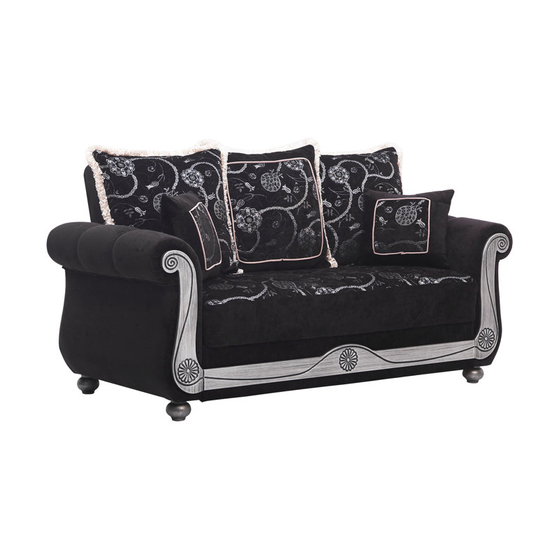 Morrine Americano 70 in. Fabric Upholstered 2-Seater 3-in-1 Sleeper Loveseat Sofa Bed with Storage, Black Chenille