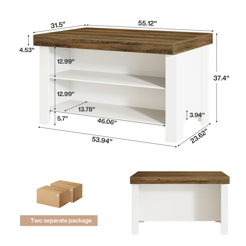 55" Farmhouse Kitchen Island Table With Storage & Seating