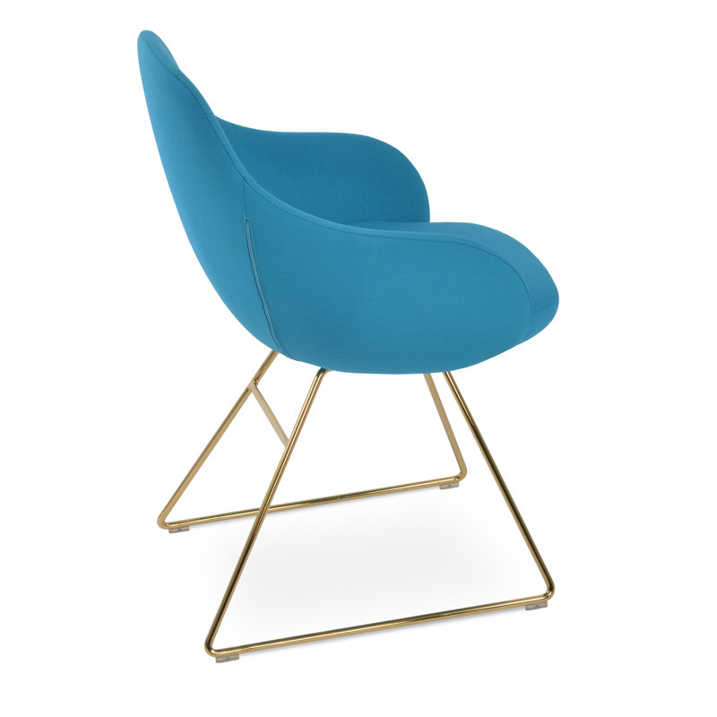 Fauteuil Gazel, Similicuir bleu, Or