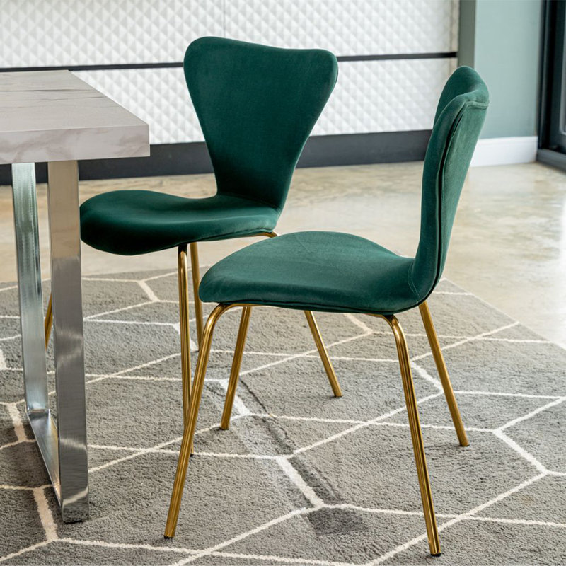 Ashaud 47cm H Polyester Blend Upholstered Metal Upholstered Back Side Chair, Dark Green, Gold