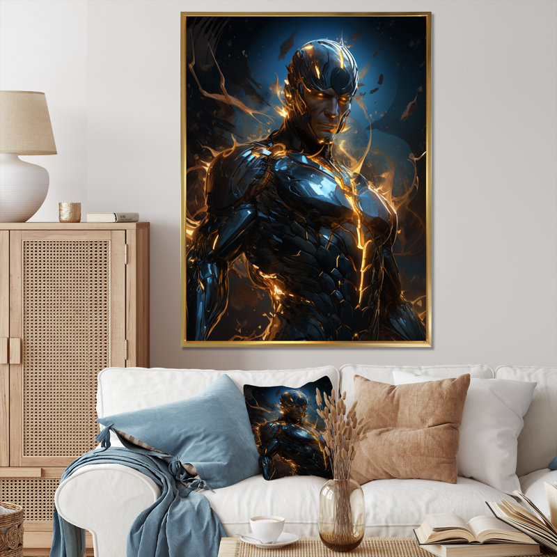 «Villian Robot III», reproduction sur toile, Cadre flottant doré, H 32 po x l 16 po x P 1 po