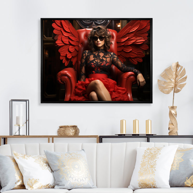«Red Queen of Angel I» sur toile, Cadre flottant noir, H 16 po x l 32 po x P 1 po
