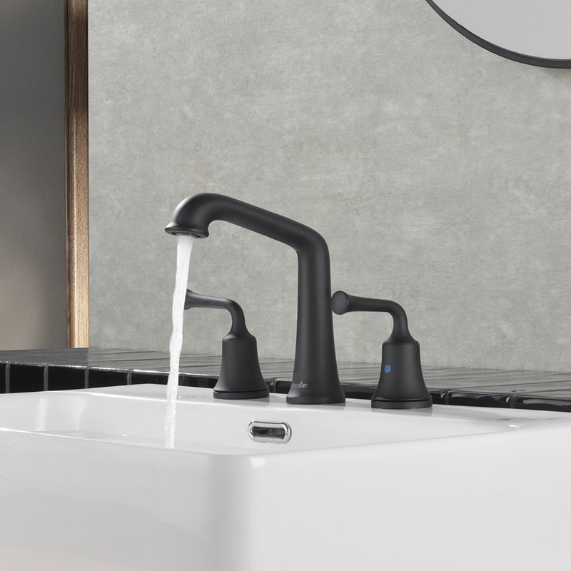 Widespread 2-handle Bathroom Faucet with Drain Assembly, Matte Black