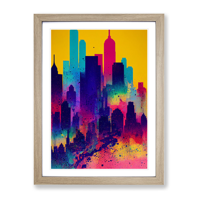 City Skyline No.3 - Framed Print, 34cm H x 25cm W x 2cm D, Oak