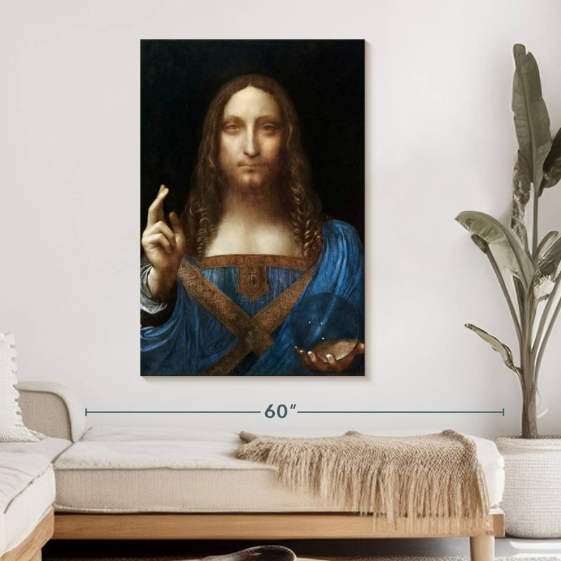 Salvator Mundi sur toile, H 48 po x l 32 po x P 1,25 po