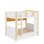 Lit superposé avec garde-corps en forme de maison et lit gigogne, lit superposé en bois avec tablettes de rangement