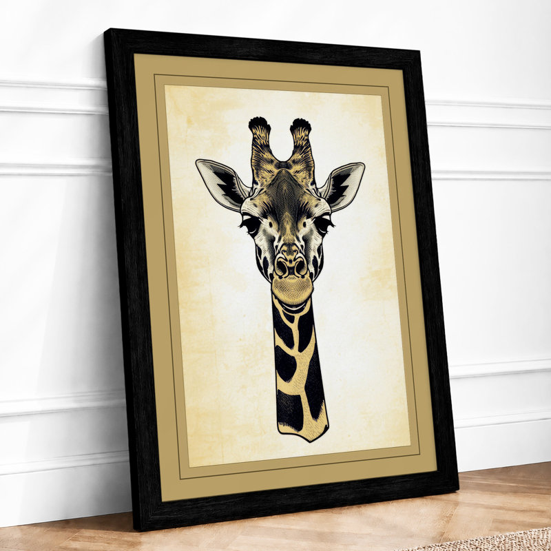 Giraffe Portrait Botanical - Framed Print, A4 - 29.7 x 21.0 cm, Black