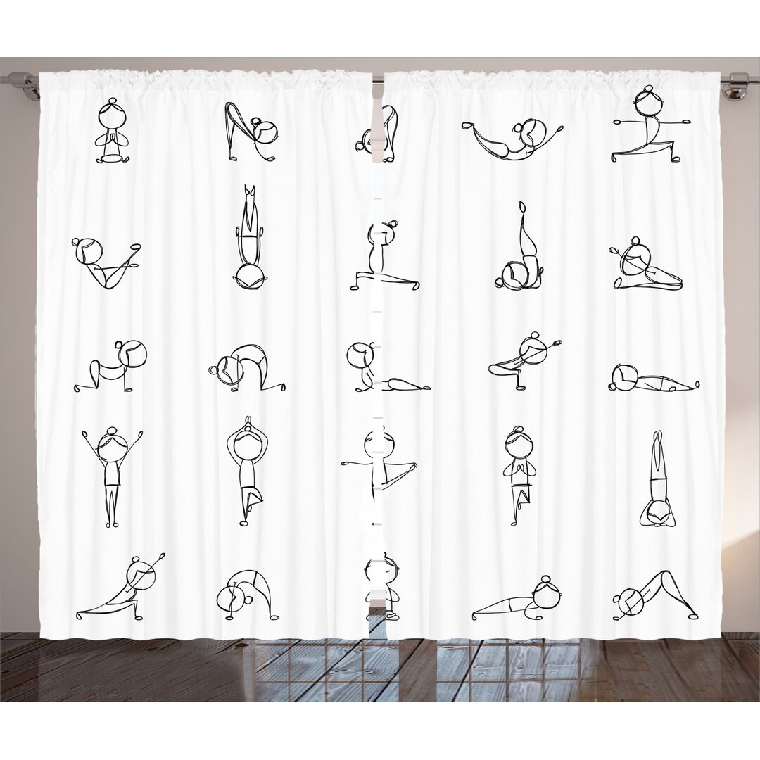 Rustikaler Vorhang, Stickman Yoga Moves, Yoga, Weiß Schwarz