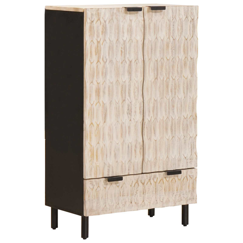 Solid Wood Rectangle Accent Cabinet, Black/White Wash 