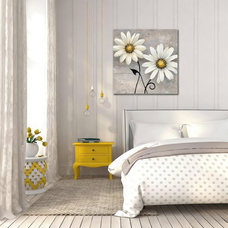 Duo de marguerites blanches rustiques, sans cadre, murale, 16 x 16 po