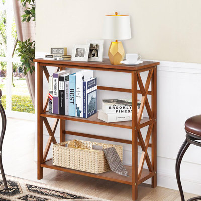 34'' H X 31'' W 3-Tier Bookcase & Bookshelf, Stable Open Storage Shelf w/Solid Wood Frames