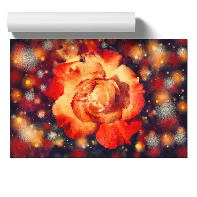 Orange Rose Flower Painting - Frameless Print, 42cm H x 59cm W x 0.1cm D
