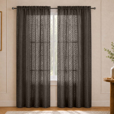 Rideaux semi-transparents chocolat de 84 po de long, 2 panneaux, filtrant la lumière, jacquard géométrique, rideaux transparents texturés pour chambre à coucher, rideaux de fenêtre élégants et modernes, rideaux de 42 po x 84 po