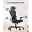 Chaise de bureau ergonomique avec support lombaire, appui-tête en 2 dimensions, accoudoirs réglables, coussin de siège profilé, chaise de bureau d'ordinateur avec roulettes pour la maison et le bureau
