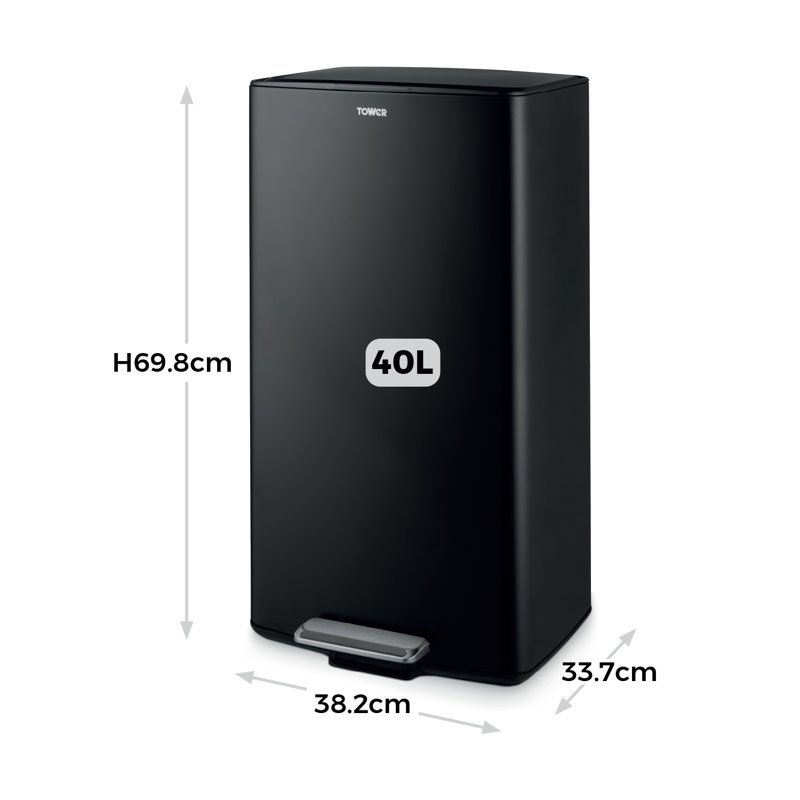 40 Litre Step On Recycling Bin, Black