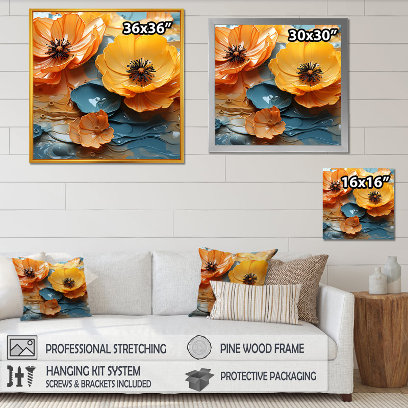 «Buttercups Colorful Abstraction II», reproduction sur toile, H 30 po x l 30 po x P 1 po, Cadre flottant blanc