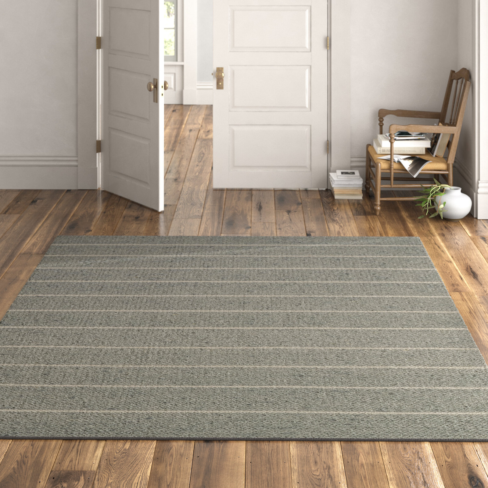 Lemington Gray Beige Hand-Braided Striped Rug, 9" W x 12" L