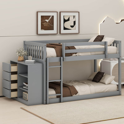 Twin Over Twin Bunk Bed With Drawers And Shelves
