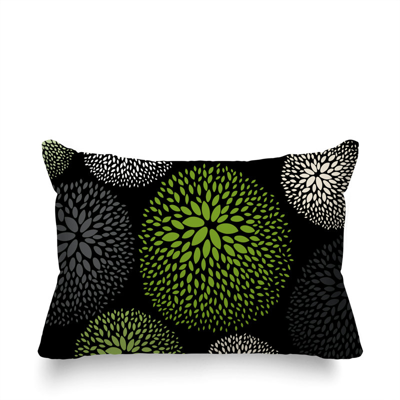 Coussin décoratif intérieur / extérieur en polyester filé floral Bavière, Vert chartreuse / noir