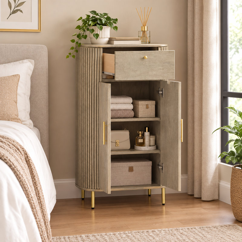 Abigail Fluted Drinks Cabinet with Storage Doors and Gold-Tone Accents